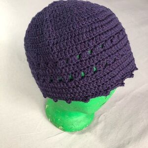 Hand Crocheted Beanie Cap Hat Dark Purple Size Large/XL Handmade